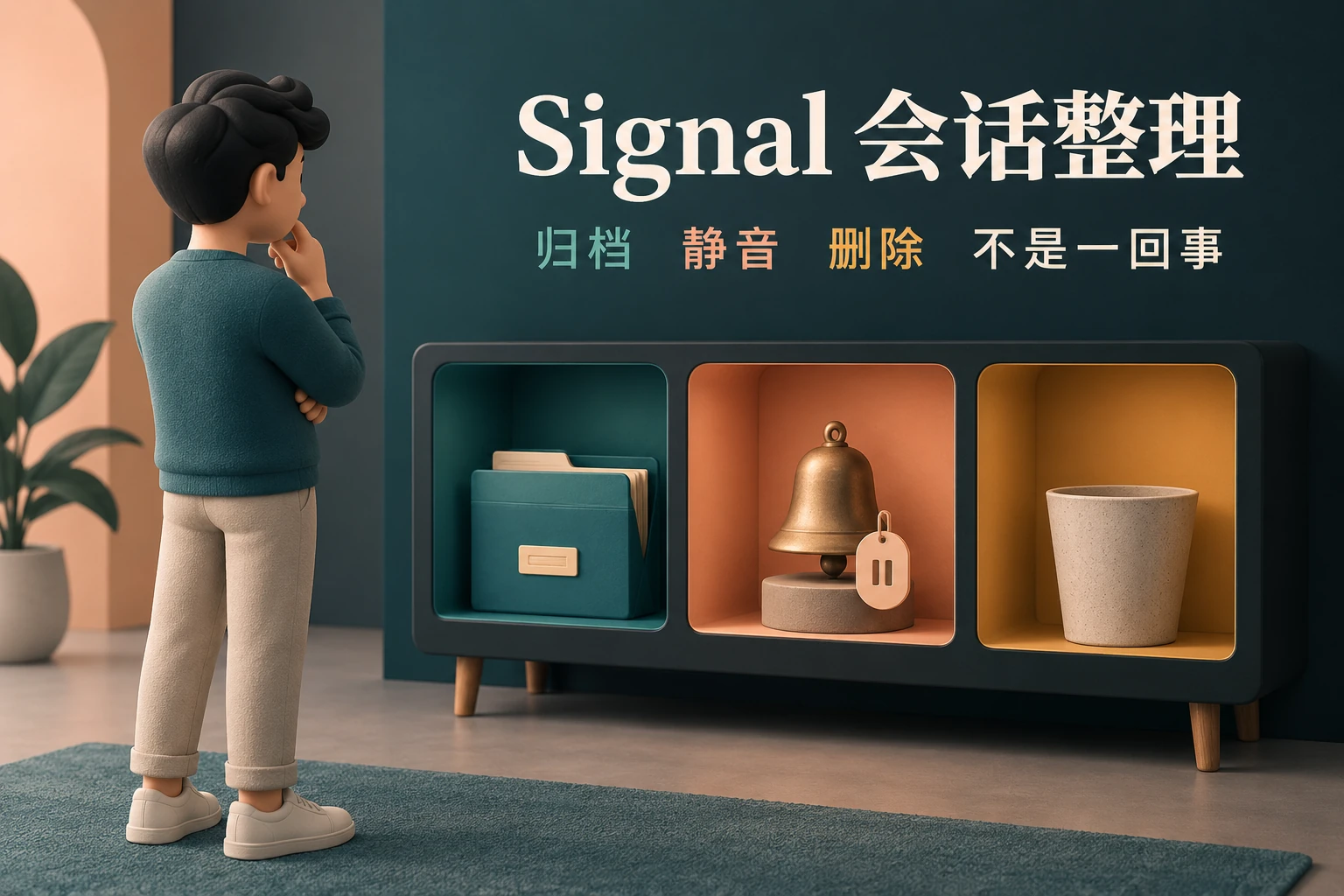 归档静音删除三种不同选择的原创插画