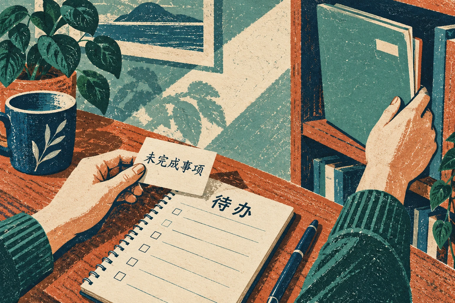 归档前把未完成事项转成最少待办的原创插画