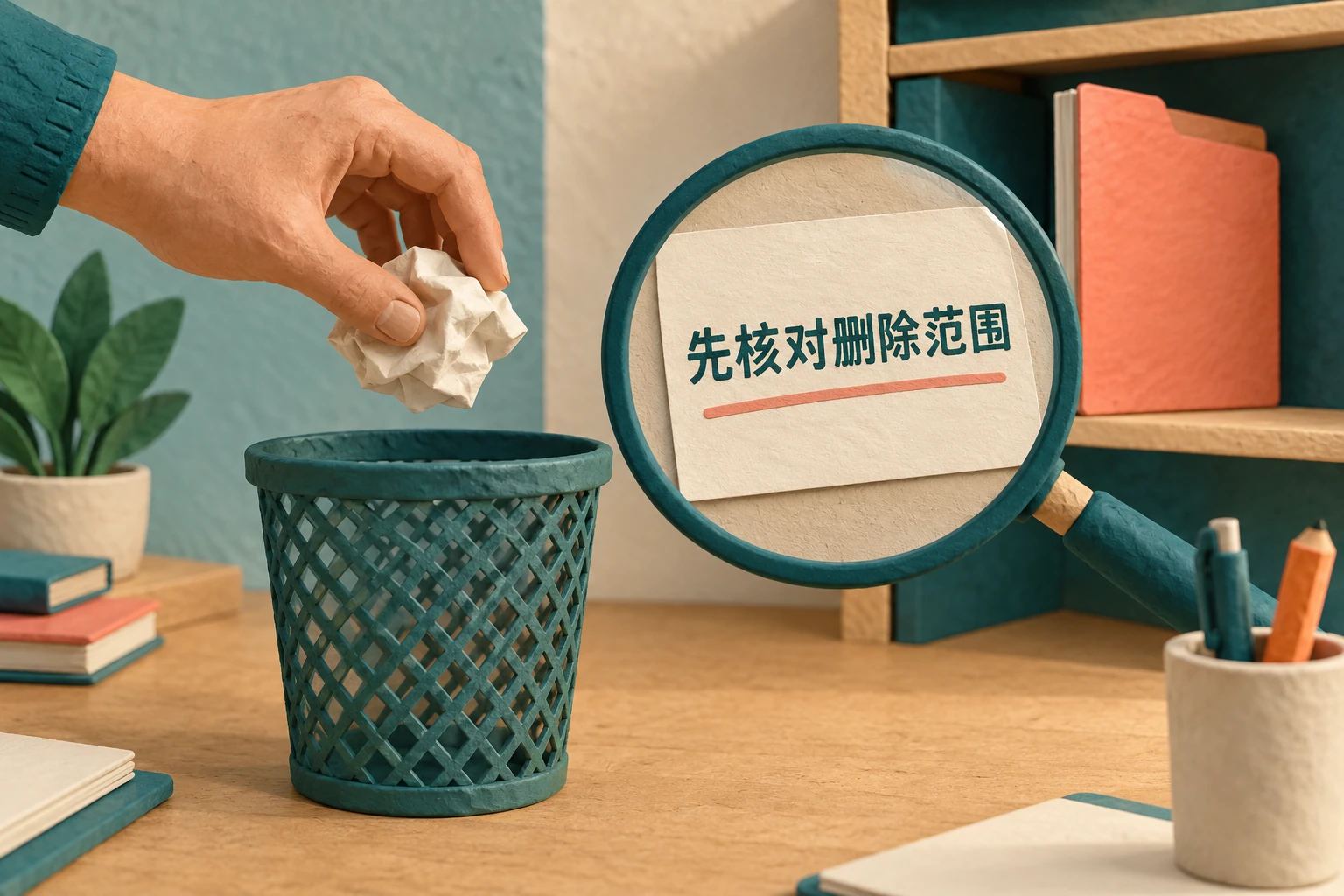 删除前核对本地范围和保留责任的原创插画